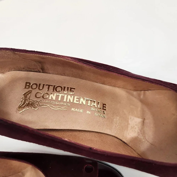 Vintage Leather Closed Toe Pumps Spain  Size 5 Wine Red - Picture 6 of 13